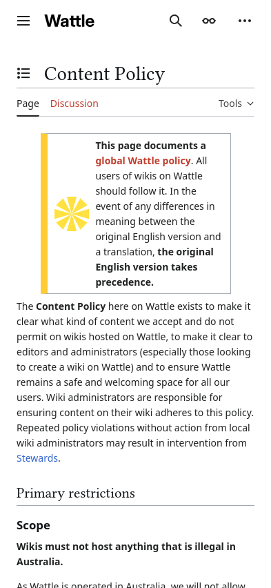 Screenshot of meta.wattle.wiki on mobile